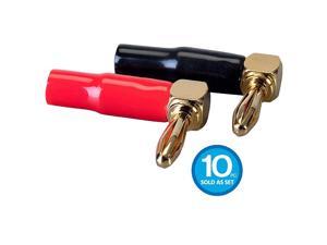 10 Pair Right Angle 24k Gold Plated Banana Speaker Wire Cable Screw Plug Connectors 121915 BlackRed