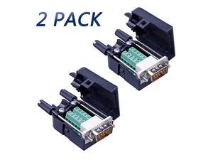 2PCS DB9 Solderless RS232 DSUB Serial to 9pin Port Terminal Male Adapter Connector Breakout Board with Case Long Bolts Tail Pipe 2PCS Male