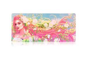 Gaming Mouse Pad Mat XXXL 354x157x0164mm Ultra Thick Extra Large Office Desk Mat Floral Design Stitched Edges Waterproof Heavy Duty Mousepad Goddess