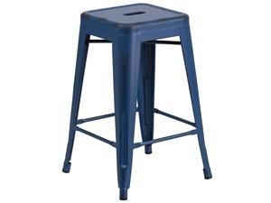 Commercial Grade 24quot High Backless Distressed Antique Blue Metal IndoorOutdoor Counter Height Stool Commercial Grade 24quot High Backless Distressed Antique Blue Metal IndoorOutdoor Counter Height Stool