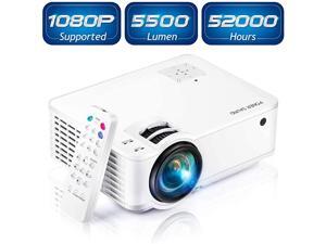 Projector 2020 Updated Mini Projector 1080P Supported 5500 Lux 210quot Display with 52000 Hrs LED Movie Projector Compatible with PhoneComputerLaptopUSBHDMIVGAHomeOfficeOutdoor Entertainment