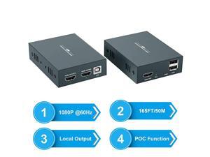 HDMI KVM Extender 1080P @ 60Hz Over Single Cat5E/6/7 Ethernet Cable Up to 50m/165ft with Loop Out & POC Function - USB Keyboard Mouse Support HDMI KVM Extender 1080P @ 60Hz Over Single Cat5E/6/7 Ethernet Cable Up to 50m/165ft with Loop Out & POC Function - USB Keyboard Mouse Support