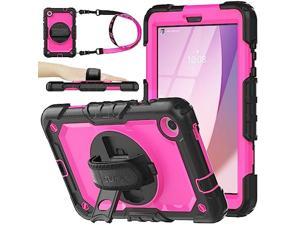 SEYMAC stock Lenovo Tab M8 4th Gen TB300FU 2023 Case with Screen Protector DropProof Protection Case with 360deg Rotating Stand Strap Pen Holder for Lenovo Tab M8 4th PinkBlack
