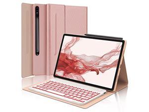 Keyboard Case for Samsung Galaxy Tab S8 Plus 2022  S7 FE 2021  S7 Plus 2020  Smart Protective Folio Case with S Pen Holder  Wireless Backlight Detachable Bluetooth Keyboard Pink
