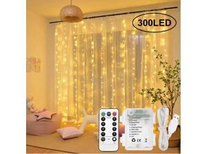 Extremella Goods Window Curtain Lights 3x3m, 300 LED Fairy Lights Warm White, Remote Control with USB Powered or Battery Operated, Water Resistant String Lights 8 Modes for Indoors and Outdoors Extremella Goods Window Curtain Lights 3x3m, 300 LED Fairy Lights Warm White, Remote Control with USB Powered or Battery Operated, Water Resistant String Lights 8 Modes for Indoors and Outdoors