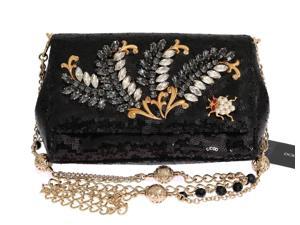 Dolce & Gabbana Black Crystal Sequined Clutch Bag