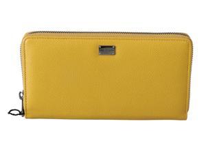 Dolce & Gabbana Yellow Leather Zipper Continental Mens Bill Card Coin Wallet