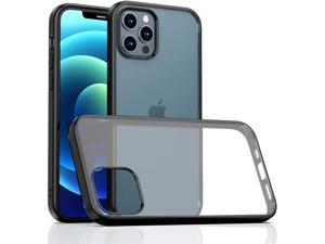 DINZOR Crystal Clear Back Compatible with iPhone 12 Pro Max Case,Hard PC Back with Soft Silicone Edge,Detachable Independent Buttons,Black Bumper