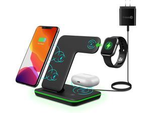 UpgradedQi All Wireless Charging Stand Station for Apple Watch 5 4 3 2 Airpods iPhone All Qi Enabled Phones with AC Adapter
