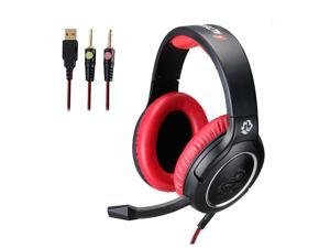 ALTEAM Gaming Headset Over Ear 53mm Driver Pro Game Headphone with Microphone & LED Light, Surround Bass Stereo Sound, Volume Control Wheel, Double 3.5mm Plug for PC Computer Laptop - Black/Red ALTEAM Gaming Headset Over Ear 53mm Driver Pro Game Headphone with Microphone & LED Light, Surround Bass Stereo Sound, Volume Control Wheel, Double 3.5mm Plug for PC Computer Laptop - Black/Red