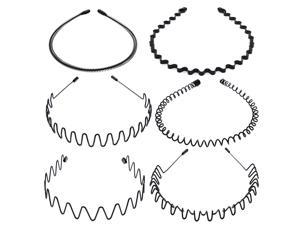6 PCS Metal Hair Hoop Black Spring Wave Hairband Multi-Style Unisex Flexible Headband Accessories for Women Men