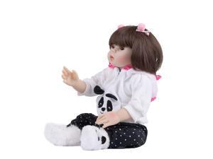48CM baby doll reborn toddler doll girl in panda dress full body soft silicone realistic baby bath toy Anatomically Correct