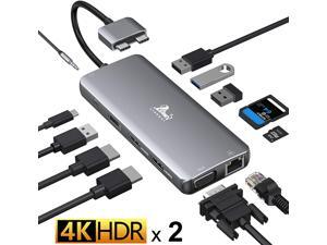 Dual Monitor Docking Station for MacBook Pro/MacBook Air with Dual HDMI 4K@60HZ Triple Display, 12 in 2 USB C Hub Adapter to 2 HDMI, VGA, Ethernet, AUX 100W PD, SD/TF Card Reader, 2 USB 3.0, 2 USB 2.0 Dual Monitor Docking Station for MacBook Pro/MacBook Air with Dual HDMI 4K@60HZ Triple Display, 12 in 2 USB C Hub Adapter to 2 HDMI, VGA, Ethernet, AUX 100W PD, SD/TF Card Reader, 2 USB 3.0, 2 USB 2.0