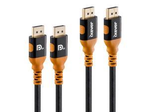 DisplayPort to Displayport 1.4 Cable 6.6ft 8K@60Hz [2Pack], 4K@144Hz, iXever DP 1.4 Display Port Wire Cable 32.4Gbps Support HBR3 HDR10 HDCP 2.2, Nylon Braided Cord for TV,Gaming Monitor, Projector