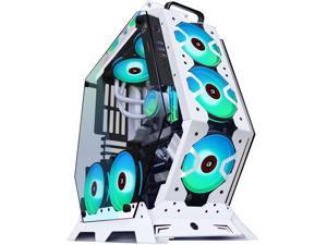 KEDIERS ATX Open Frame Panoramic Viewing Gaming Computer Case Pc Case Mid Tower Case with 2 Tempered Glass and 7 RGB Fans