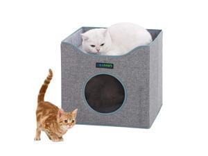 GOOPAWS Foldable Cat Condo Bed, Cat Cube House & Sleeping Bed with Lying Surface and 2 Reversible Cushions, Cat Hiding Place, Cat Cave, Linenette Fabric, Felt and Engineered Wood, Scratch Resistant GOOPAWS Foldable Cat Condo Bed, Cat Cube House & Sleeping Bed with Lying Surface and 2 Reversible Cushions, Cat Hiding Place, Cat Cave, Linenette Fabric, Felt and Engineered Wood, Scratch Resistant