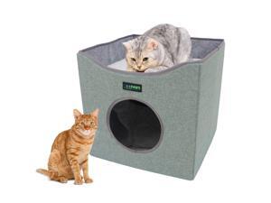 GOOPAWS Foldable Cat Condo Bed, Cat Cube House & Sleeping Bed with Lying Surface and 2 Reversible Cushions, Cat Hiding Place, Cat Cave, Linenette Fabric, Felt and Engineered Wood, Scratch Resistant GOOPAWS Foldable Cat Condo Bed, Cat Cube House & Sleeping Bed with Lying Surface and 2 Reversible Cushions, Cat Hiding Place, Cat Cave, Linenette Fabric, Felt and Engineered Wood, Scratch Resistant