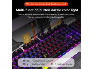 Wireless Gaming Keyboard and Mouse with Rainbow Backlit Rechargeable Metal Panel Mechanical Feel Ergonomic Keyboard and Mouse for Laptop PC Gamer
