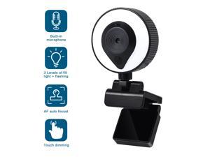 Angetube Streaming 1080P HD Webcam Built in Adjustable Ring Light and Mic.  Advanced autofocus AF Web Camera for Google Meet Xbox Gamer Facebook