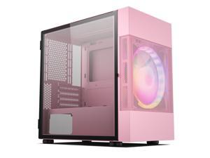 Vetroo M01 Compact Micro-ATX Mini ATX PC Gaming Case with 200mm LED Fan, Mini-Tower Door Opening Tempered Glass Panel, Mesh Air-Water Cooling Support-Pink