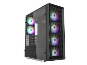 Vetroo MESH6 Mid Tower Computer Case Compact ATX PC Gaming Case 6pcs ARGB Fans Pre-Installed with Controller Diamond-Shaped Mesh Front & Tempered Glass Side Panel Excellent Airflow Cooling Case