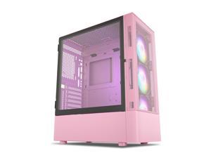 Vetroo A03 ATX Mid-Tower PC Gaming Case Pre-installed 3pcs ARGB PWM Fans w/ Controller, Door Opening Hinged Tempered Glass Side Panel, High Airflow Mesh Front and Dust Filter-Pink