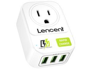 USB Wall Charger, LENCENT Wall Adapter with AC Outlet and 3 USB Ports, Cube Power Strip Extender Plug Expander with Multiple USB Charger, NO Surge Protector for Travel Cruise Ship, Home, Office