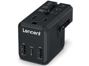 Universal Travel Adapter, LENCENT All-in-One Charger, 1 AC Outlet, 3X USB, International Power Converter for 220+ Countries, UK, US, AUS, EU Europe European Plug Adapter, 2300W Cruise Ship Approved