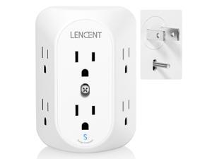 LENCENT 2 Prong Power Strip, 3 to 2 Prong Grounding Outlet Adapter, Polarized Plug, Surge Protector, 3-Sided 6 Outlet Widely Spaced Extender, Mountable Wall tap for Non-Grounded Outlets