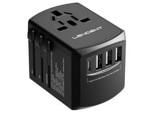 LENCENT Universal Travel Adapter, International Charger with 3 USB Ports and Type-C PD Fast Charging Adaptor for iPhone, Samsung, Tablet, Gopro. for Over 200 Countries Type A/C/G/ I (USA, UK, EU AUS)