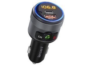 LENCENT Car FM Transmitter, Wireless Bluetooth 5.1 Radio Adapter Car Kit with Big Button, Type C PD 20W and QC3.0 18W Car Fast Charger, Bass Lossless Hi-Fi Sound Music Streaming, Wireless Call
