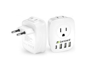 European Plug Adapter, LENCENT International Travel Power Plug with 2 AC Outlets&3 USB Ports &1 USB C, US to Most of Europe EU Italy Spain France Iceland Germany Greece Israel(Type C)