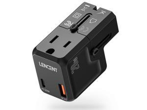 International Travel Power Adapter, LENCENT Mini All-in-One Charger, PD 20W&QC 3.0 Type-C Wall Charger, European Plug Adaptor, Universal Outlet Converter, for US to UK, Japan, EU Europe, Type A/I/G/C