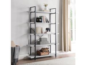 Industrial Bookshelf Open Wide Office Etagere Book Shelf Wood And Metal Bookcases,4 Shelves,Stone Gray Industrial Bookshelf Open Wide Office Etagere Book Shelf Wood And Metal Bookcases,4 Shelves,Stone Gray