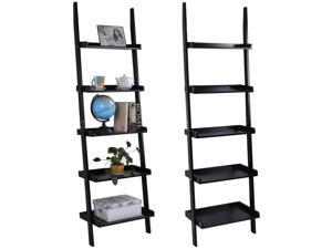 Black 5-Tier Bookshelf Leaning Wall Shelf Ladder Bookcase Storage Display Furni Black 5-Tier Bookshelf Leaning Wall Shelf Ladder Bookcase Storage Display Furni