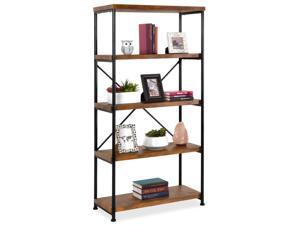 5-Tier Rustic Industrial Bookshelf Display Decor Accent w/ Metal Frame, Wood Shelves - Brown 5-Tier Rustic Industrial Bookshelf Display Decor Accent w/ Metal Frame, Wood Shelves - Brown