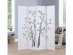 Bamboo Print 4 Panel Room Divider, 71" Tall, White Bamboo Print 4 Panel Room Divider, 71" Tall, White