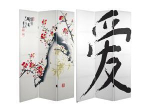 6 Ft Tall Double Sided Cherry Blossoms and Love Canvas Room Divider, Asian, 3 panel 6 Ft Tall Double Sided Cherry Blossoms and Love Canvas Room Divider, Asian, 3 panel