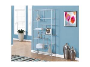 Bookcase 72"H / Silver Metal With Tempered Glass Bookcase 72"H / Silver Metal With Tempered Glass