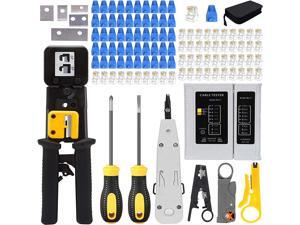 Crimping Tool Kit for RJ11/RJ12/CAT5/CAT6/Cat5e, Professional Computer Maintenacnce Lan Cable Tester Network Repair Tool Set,Wire Crimper Wire Connector Stripper Cutter (Black) Crimping Tool Kit for RJ11/RJ12/CAT5/CAT6/Cat5e, Professional Computer Maintenacnce Lan Cable Tester Network Repair Tool Set,Wire Crimper Wire Connector Stripper Cutter (Black)