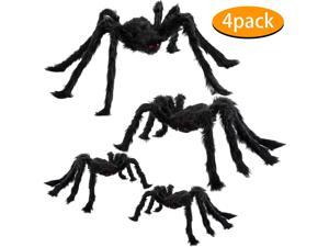 4 Pack Halloween Spider Decorations, Realistic Hairy Giant Spider with Bendable Legs, Scary Halloween Spider for Outdoor Halloween Decorations (1pc 35.5”, 1pc 30”, 2pcs12”)