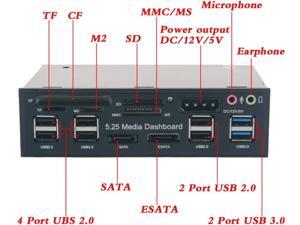5.25 inch Multi-Function USB 3.0 Hub CF TF M2 SD MS Card Reader CD-ROM Front Panel Media Dashboard SATA eSATA Audio Headphone Mic
