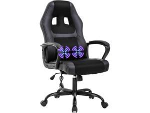 PC Gaming Chair Massage Office Chair Ergonomic Desk Chair Adjustable PU Leather Racing Chair with Lumbar Support Headrest Armrest Task Rolling Swivel Computer Chair for Women Adults(Black)