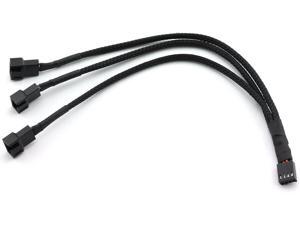 DZS Elec 4Pin 1 to 3 Ways PWM Fan Splitter Cable Black Sleeved Fan Power Extension Cable 4Pin Female to 3X 4Pin Male 27cm/10.5 inches