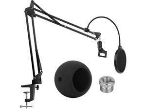 Professional Adjustable Mic Stand for Blue Snowball and Blue Snowball iCE Suspension Boom Scissor Arm Stand with Microphone Windscreen and Dual Layered Mic Pop Filter, Max Load 1.5 KG Professional Adjustable Mic Stand for Blue Snowball and Blue Snowball iCE Suspension Boom Scissor Arm Stand with Microphone Windscreen and Dual Layered Mic Pop Filter, Max Load 1.5 KG