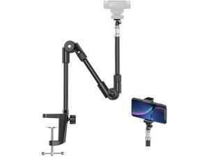 Webcam Stand Camera Mount with Phone Holder, KDD 25 Inch Foldable Flexible Gooseneck Cell Phone Clamp & Table Projector Mount, for Logitech C922 C930e C920S C920 C615 C960 Brio 4K, Gopro Hero 8 7 6 5