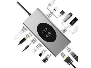 JELUMP USB C Hub,15 in 1 Multiport Adapter USB-C Docking Station with 4K HDMI, VGA, Ethernet, Wireless Charging, 100W PD, 3 USB 3.0, SD/TF Card Reader Compatible for MacBook/Pro/Air Type C Laptops JELUMP USB C Hub,15 in 1 Multiport Adapter USB-C Docking Station with 4K HDMI, VGA, Ethernet, Wireless Charging, 100W PD, 3 USB 3.0, SD/TF Card Reader Compatible for MacBook/Pro/Air Type C Laptops