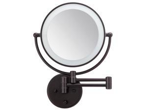 Wall Mounted Double sided 180 extendable arm Vanity Makeup Mirror 7 Inch 1X with full view 8X Magnification and LED light, 360 Rotation,  Antiqued Bronze