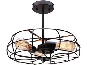CO-Z 3 Light Industrial Cage Ceiling Light, 15" Rustic Retro Wired Chandelier for Bedroom, Dining Room, Living Room, Farmhouse Lighting, ORB Finished Metal Fan Shade Pendant Lamp Fixture