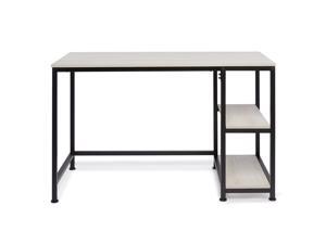 CO-Z Minimalist Study Desk Writing Table, Reversible with 2 Tier Shelves for Home Office, Light Maple